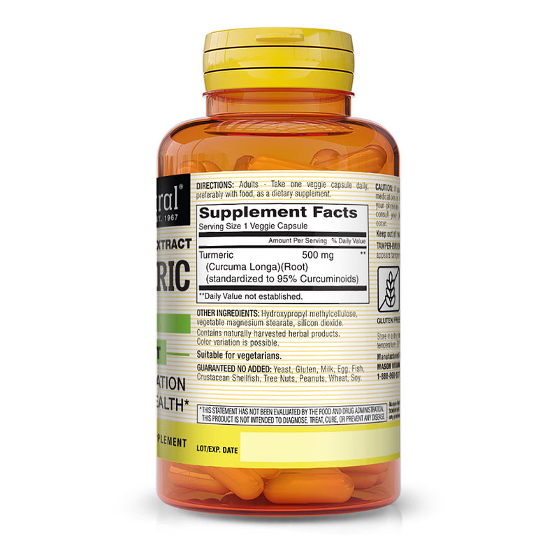 Mason Natural Turmeric 500 mg – 95% Curcuminoids, Joint Support, 60 Veggie Capsules (Pack of 2)