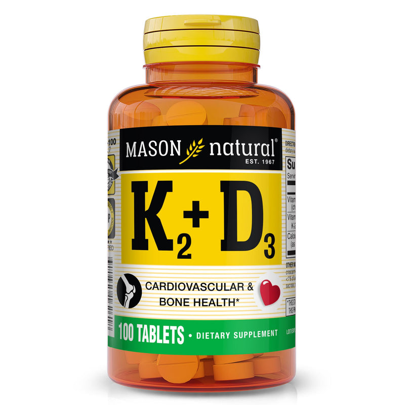 Mason Natural Vitamin K2 + D3 100 mcg / 25 mcg with Calcium | 100 Day Supply | Bone & Muscle Support