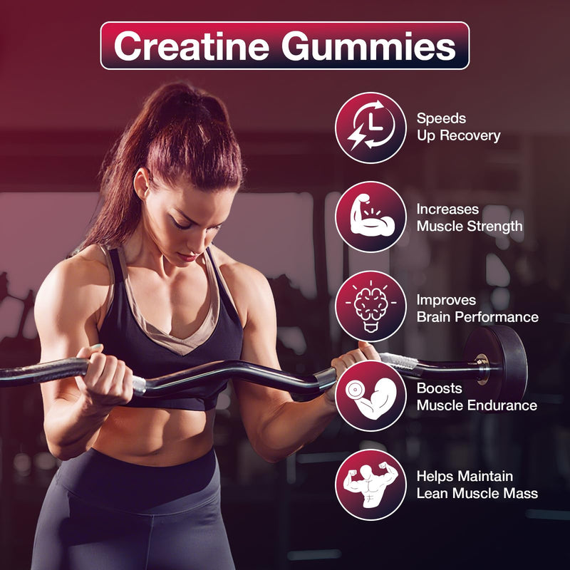 Maxhemphealth Creatine Monohydrate Gummies – Pre-Workout, Raspberry, 120 Count