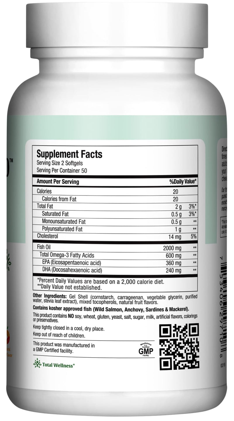 Maxi Health Fish Oil 2000mg – Omega-3 EPA/DHA Supplement for Adults & Kids | Fruity Burst | Kosher | 100 Softgels