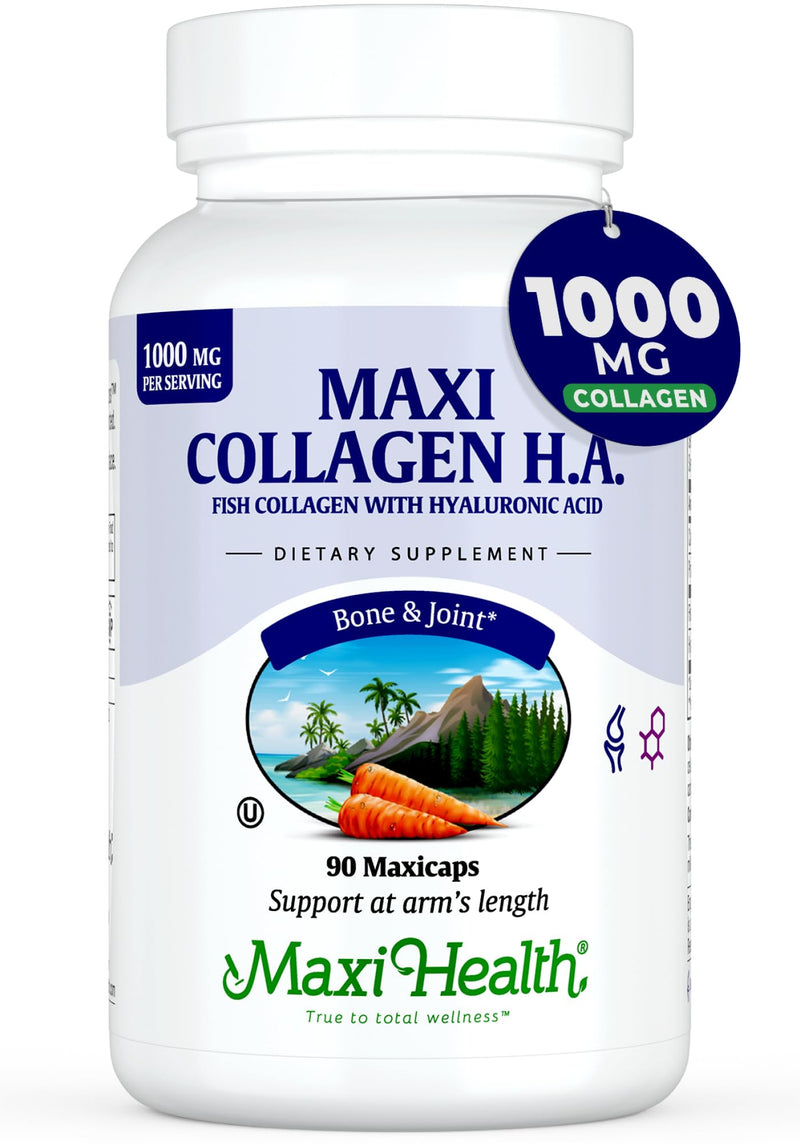 Maxi Health Marine Collagen Pills – 1000 mg Type 1 Collagen + Hyaluronic Acid (90 Maxicaps)