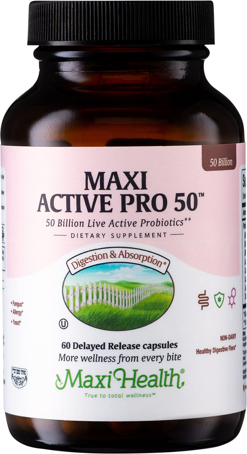 Maxi Health Probiotic Plus Ultimate Prebiotic - 50B Live Probiotics, 15 Strains, Ultra Protection | 60 Count