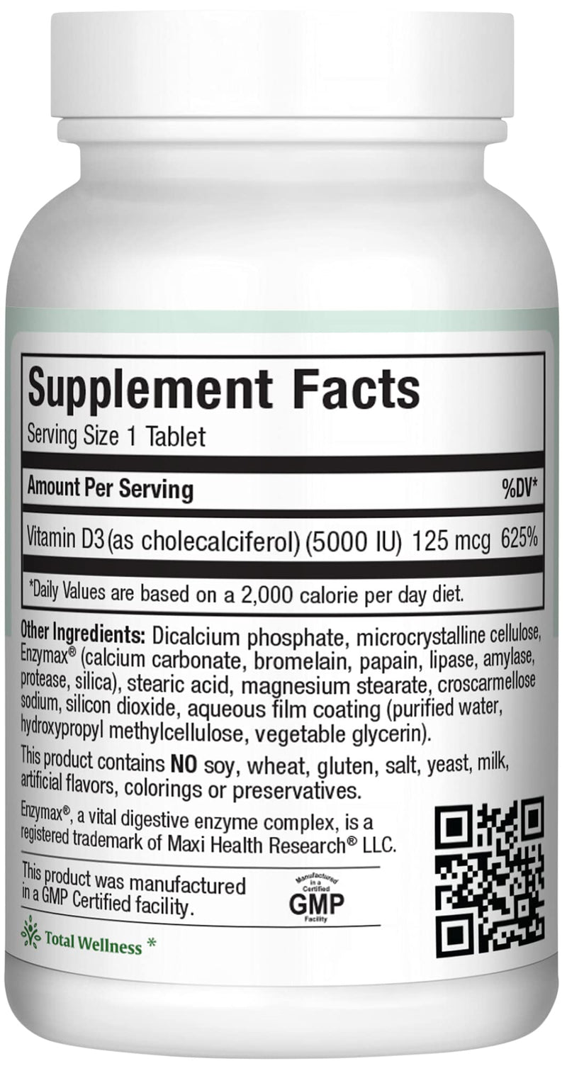 Maxi Health Vitamin D3 5000 IU – High Potency D3 (180 Tablets)