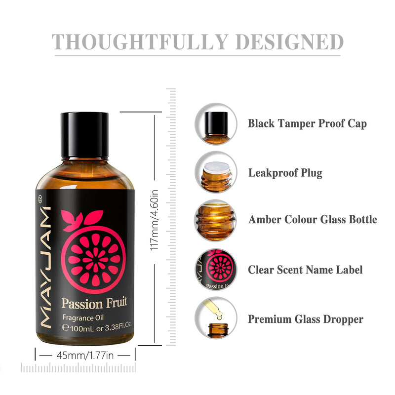 MAYJAM Passion Fruit Fragrance Oil 100ml - Amber Bottle, Diffusers & DIY