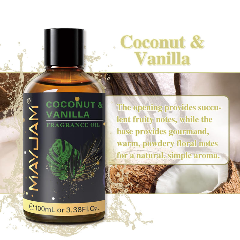 MAYJAM Coconut & Vanilla Fragrance Oil 100ml – Glass Dropper for Diffusers, Soap & Candle Making