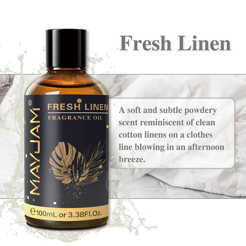 MAYJAM Fresh Linen Fragrance Oil 100ml – Glass Dropper, Diffuser Essential Oil for Home | Long-Lasting Scent for Diffusers, Soap & Candle Making
