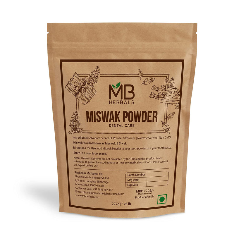 MB Herbals Miswak Powder 8 oz (227g) | 100% Pure Siwak Sewak | Salvadora persica | Natural Tooth Powder | Miswaq Toothpowder