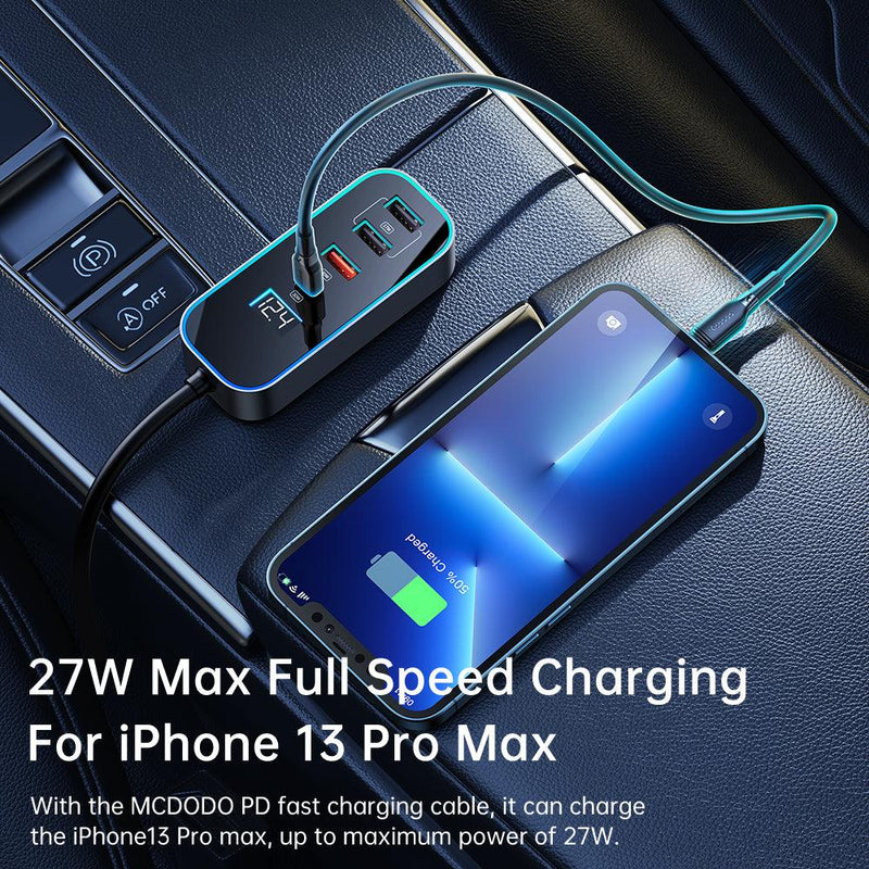 Mcdodo 107W Digital Display Multi-Port Fast Car Charger USB 1.5m Extension Cable