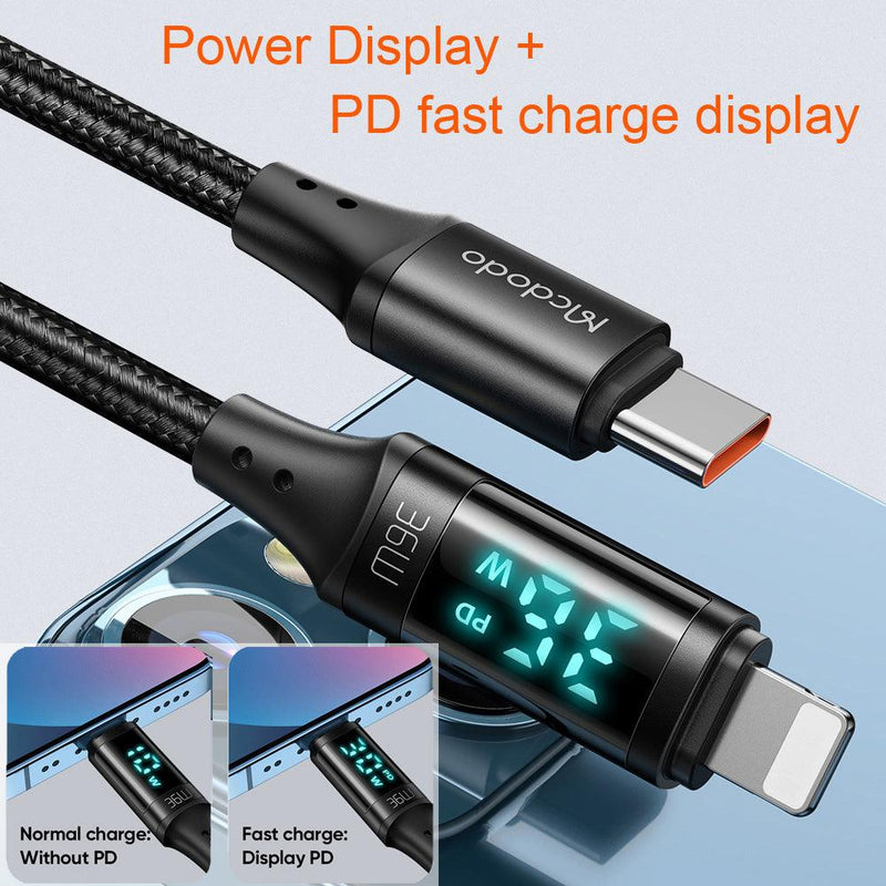 Mcdodo LED Digital Display USB-C To Lightning Fast Charger Cable 36W PD 3A Charging