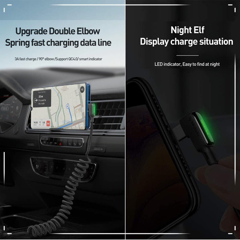 Mcdodo Right Angle Spring Coil USB-C Fast Charger Cable 3A Charging 1.8m