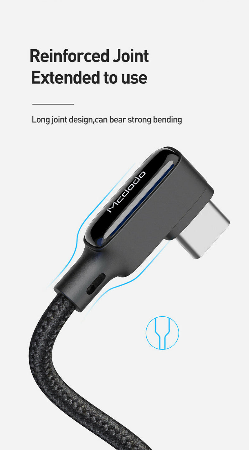 Mcdodo Right Angle Spring Coil USB-C Fast Charger Cable 3A Charging 1.8m
