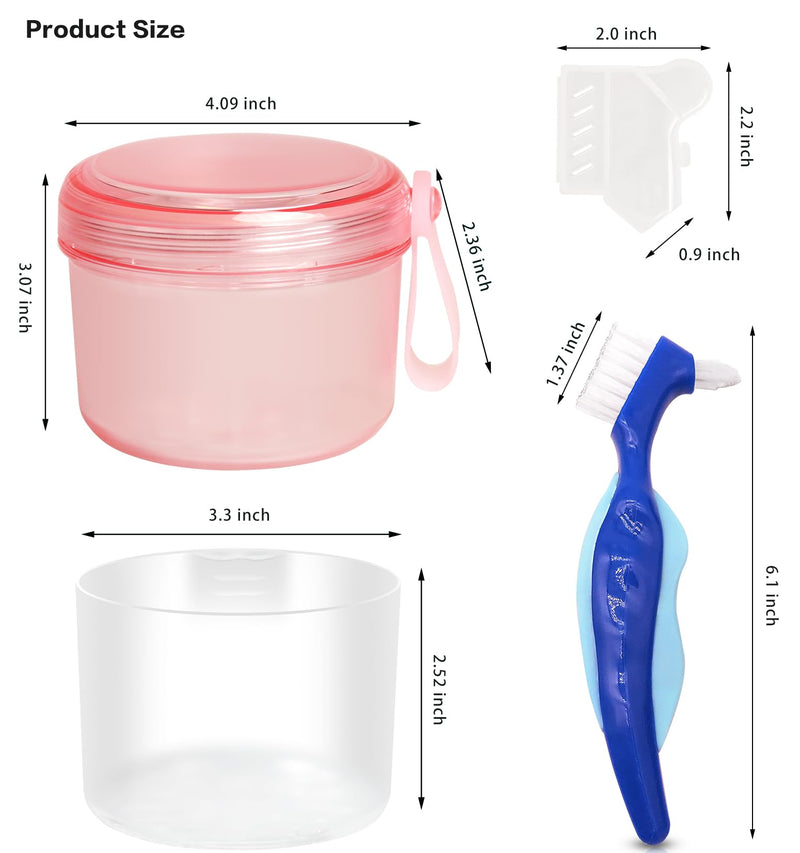Mckkor Leak-Proof Denture Bath Cup — Dishwasher Safe Denture Case (Transparent Rouge)