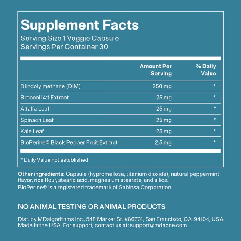 MDacne DIM Skin Clearing Supplements – 30 Vegan Capsules | Acne Treatment, Estrogen Balance & Hormone Support