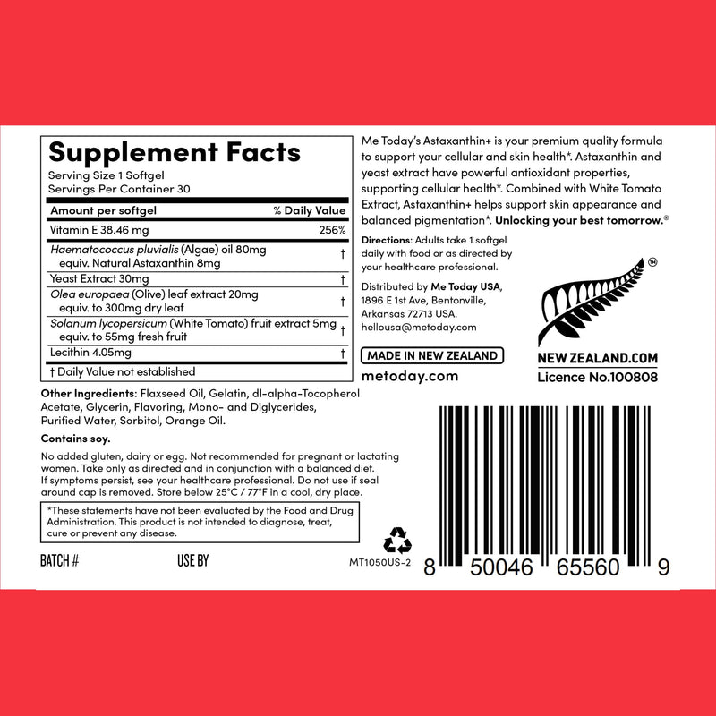 Me Today Complex Astaxanthin+ 8mg Softgels - Antioxidant Skin Health & Cellular Wellness (30 Servings)