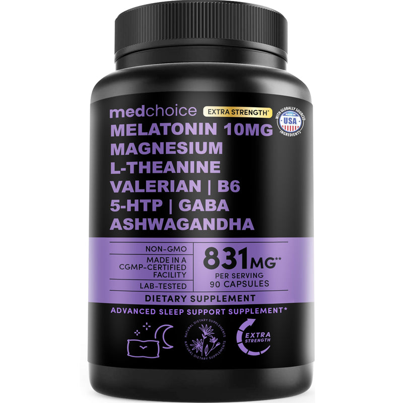 MEDCHOICE 12-in-1 Melatonin Sleep Capsules – 10mg with Magnesium, Ashwagandha (90ct)