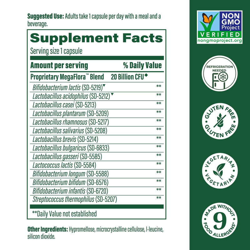 MegaFood MegaFlora Probiotic – 20B CFU, 14 Strains for Women’s Digestive Health | Vegetarian, Non-GMO