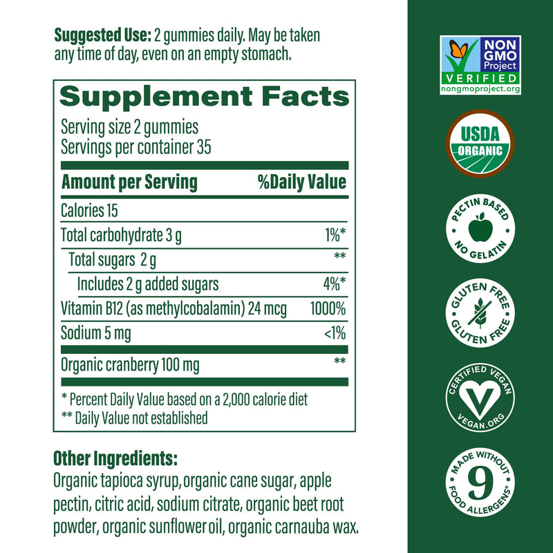 MegaFood B12 Energy Gummies – Vegan Methyl B12, Cranberry, USDA Organic