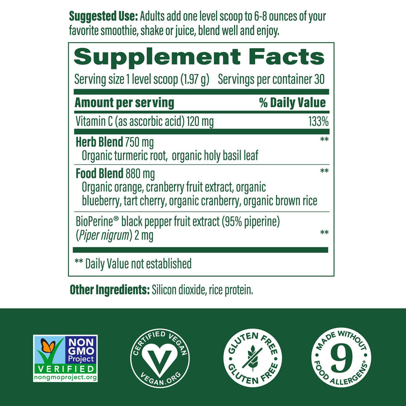 MegaFood Daily Turmeric Nutrient Booster Powder – Vegan Turmeric Supplement with Black Pepper, Tart Cherry & Vitamin C (2 x 2.08 oz)