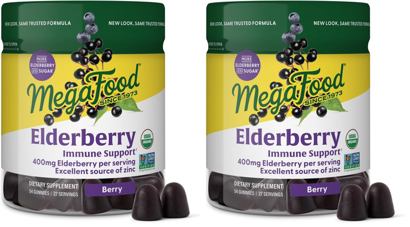 MegaFood Elderberry Immune Support Gummies - Vegan, Zinc, Organic (2-Pack)