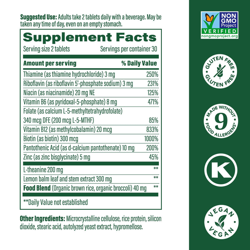 MegaFood L-Theanine & Vitamin B Complex – 200 mg, 60 Tablets