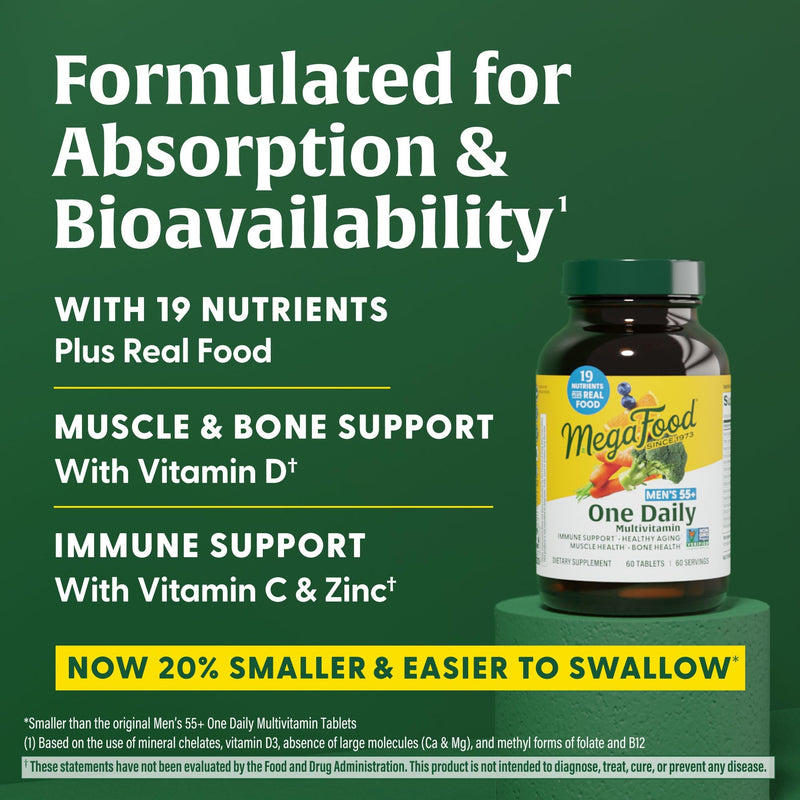 MegaFood Men's 55+ One Daily Multivitamin – Immune & Energy Support (Vegetarian)