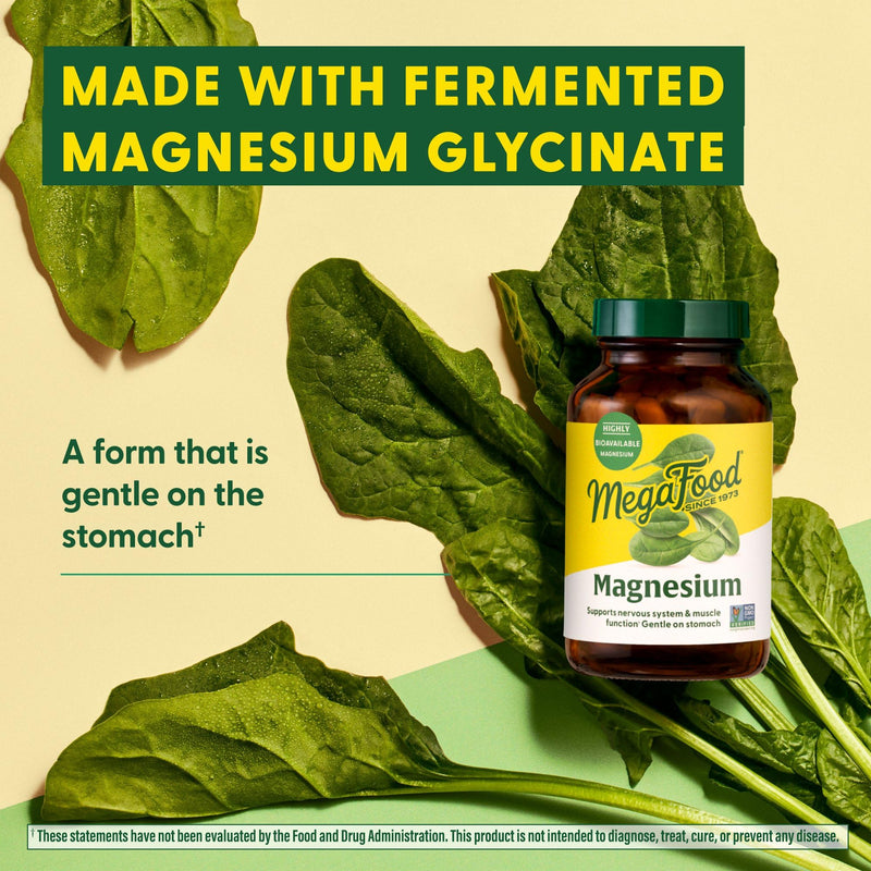 MegaFood Magnesium - Supports Heart & Nervous System - Fermented Magnesium Glycinate - Vegan, Gluten-Free, Non-GMO, Kosher - 90 Tabs