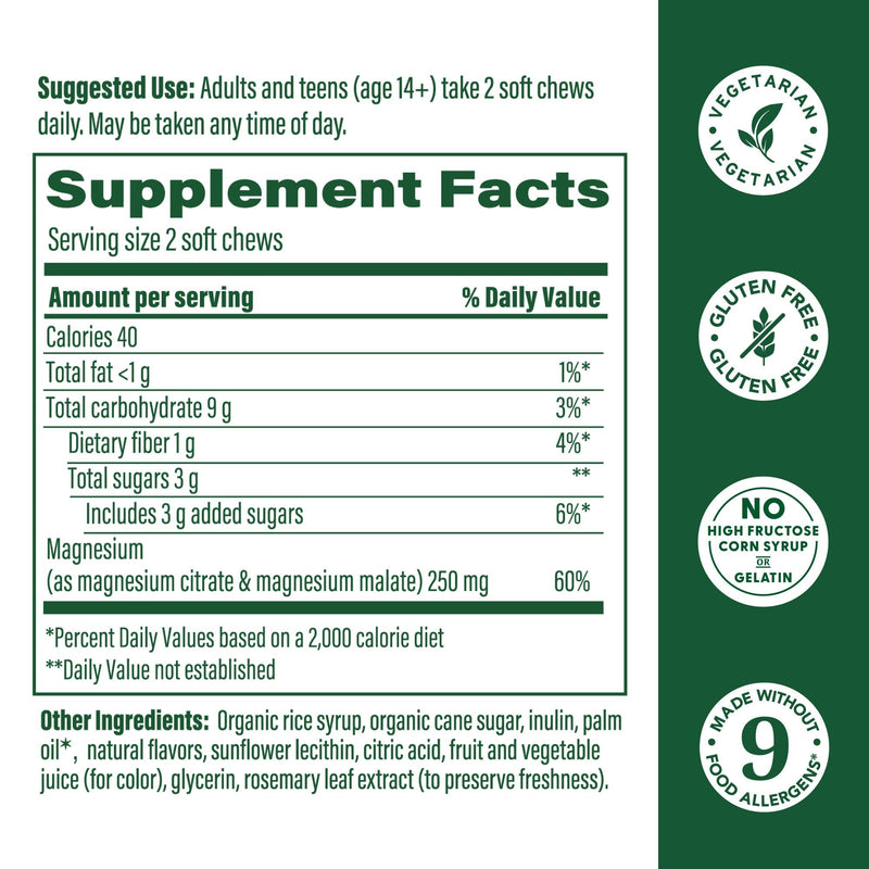 MegaFood Relax + Calm Magnesium Grape Soft Chews | 30 Chews (15 Servings)