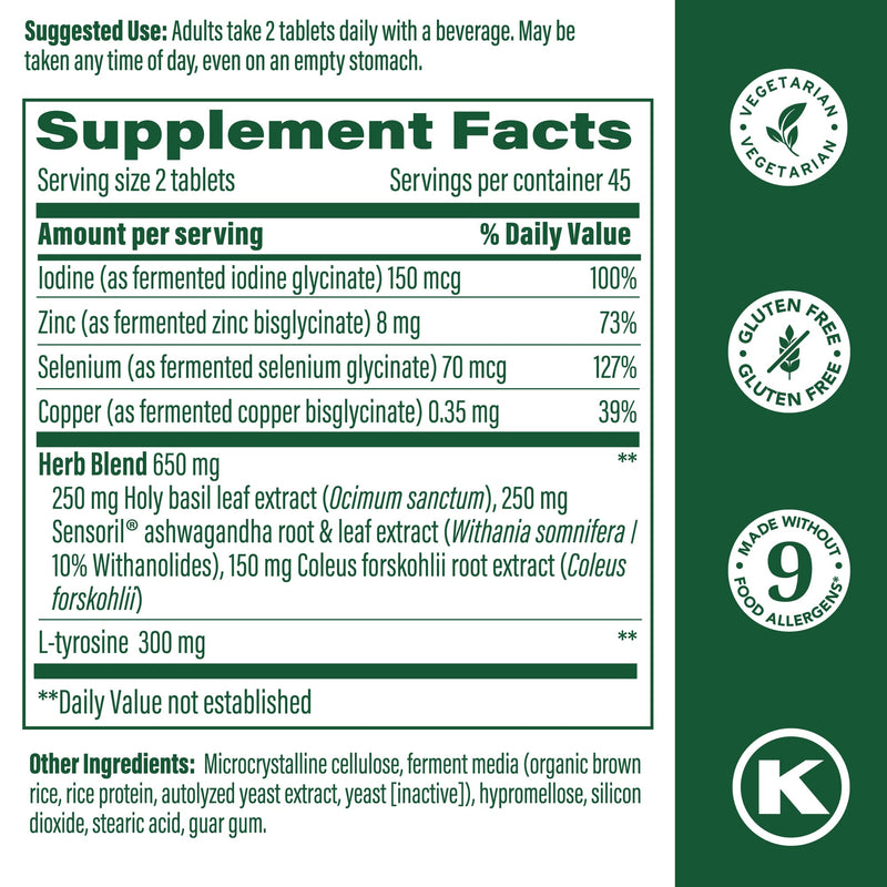 MegaFood Thyroid Strength - Mineral Support with Ashwagandha, Iodine & L-Tyrosine | 90 Tabs