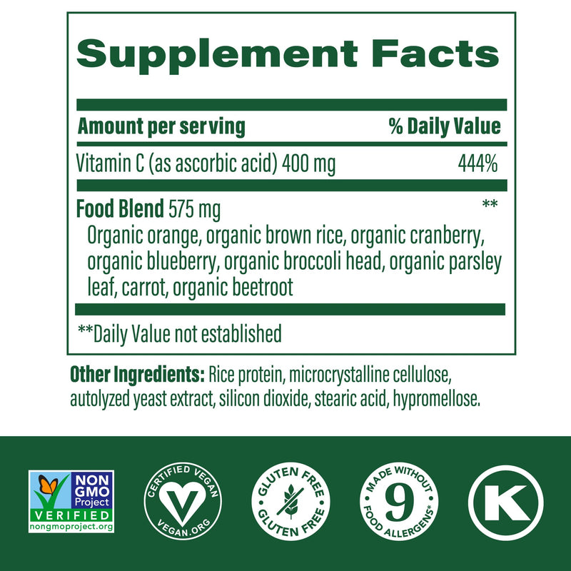 MegaFood Ultra C 400 mg - Vegan Vitamin C Immune Support with Real Food Ingredients - 90 Tablets