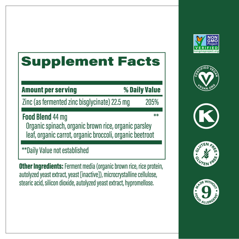 MegaFood Zinc Supplements | 22.5 mg Fermented Zinc for Immune Support | Vegan, Gluten-Free, Kosher – 120 Tablets