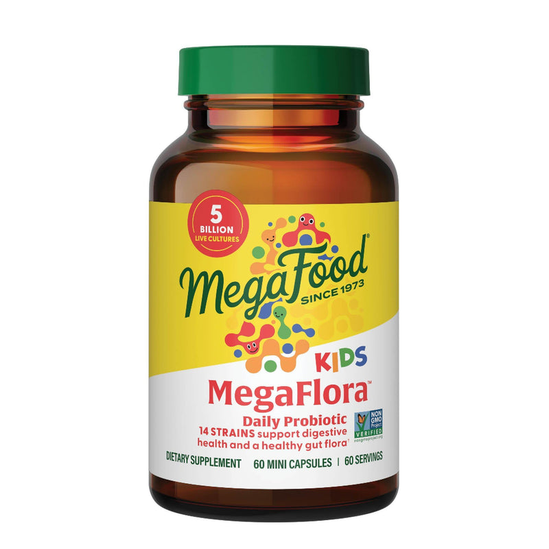 MegaFood MegaFlora Kids Probiotics - 5B CFU, Non-GMO, 60 Mini Capsules