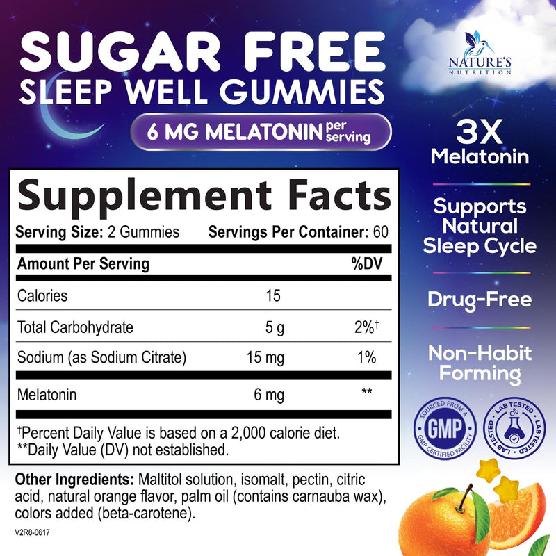 Melatonin Sleep Gummies Sugar Free - 6mg for Adults, Extra Strength (120 Count)