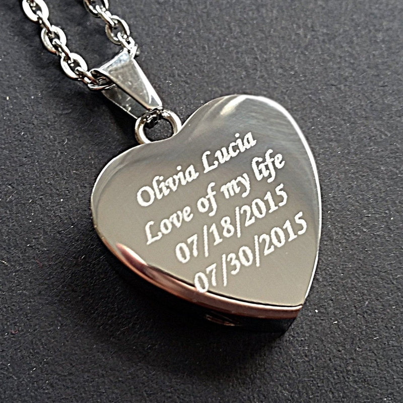 Memorial Ashes Pendant – Engraved Stainless Steel Heart Cremation Jewelry Gift