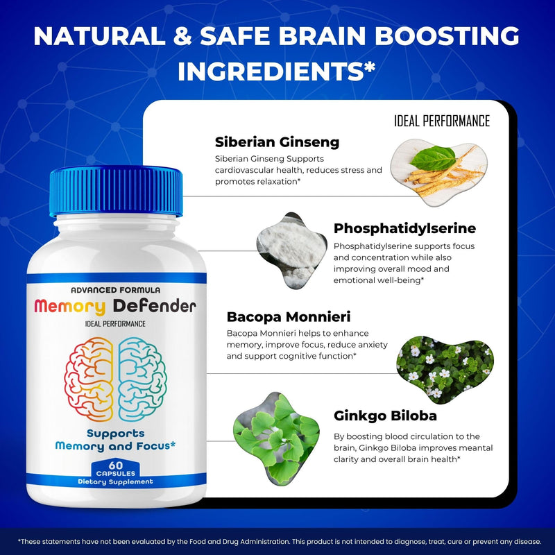 Memory Defender Capsules | MemoryDefender Brain & Memory Supplement Pills – 5 Pack