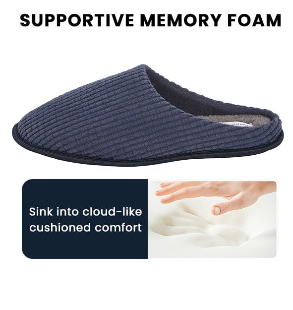 Men's Corduroy Slip On Indoor House Shoes Non Slip Sole Memory Foam Warm Thermal Lined Easy Care Slipper Pair by Sock Stack