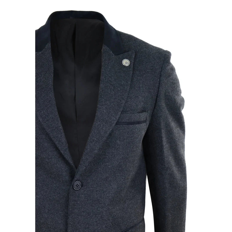 Men's 3/4 Long Overcoat Jacket Herringbone Tweed Coat Peaky Blinders
