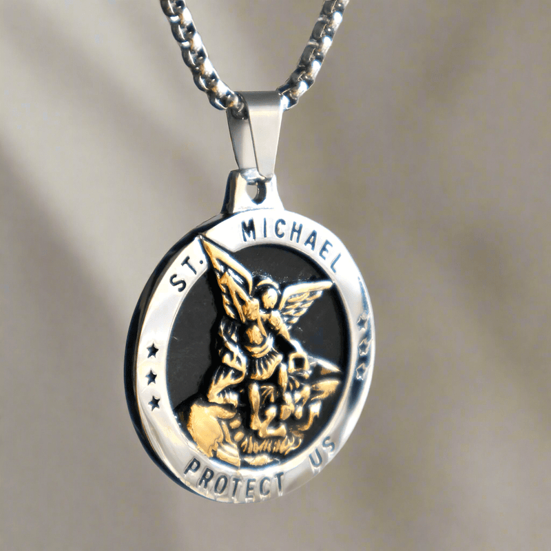 St. Michael Pendant Necklace - Men's Stainless Steel Religious Jewelry, Personalised