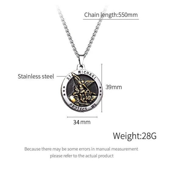 St. Michael Pendant Necklace - Men's Stainless Steel Religious Jewelry, Personalised