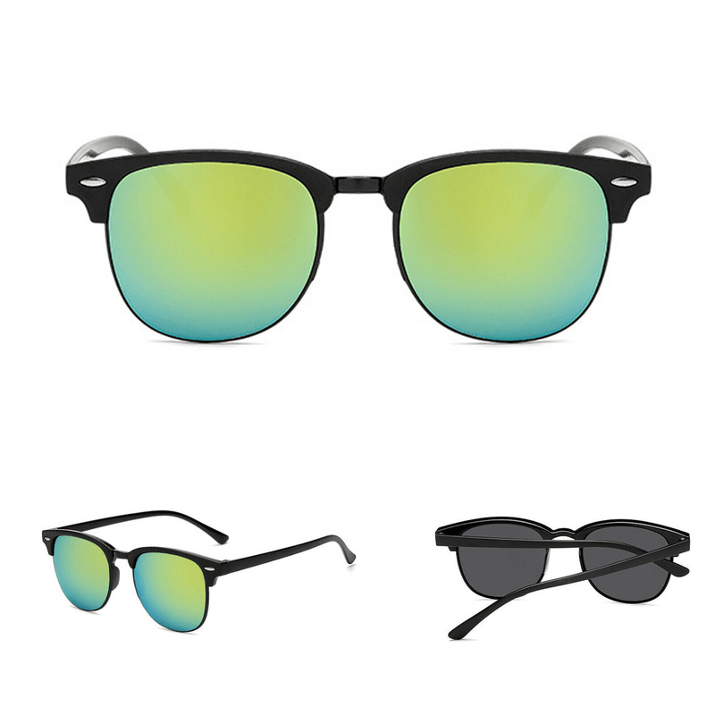Mens Black Horn Rimmed Half Frame Polarised Driving Fishing Sunglasses UV400 - InStock