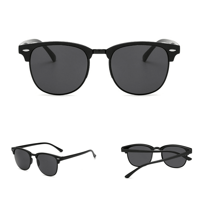 Mens Black Horn Rimmed Half Frame Polarised Driving Fishing Sunglasses UV400 - InStock