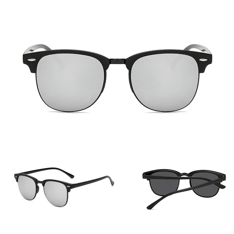 Mens Black Horn Rimmed Half Frame Polarised Driving Fishing Sunglasses UV400 - InStock