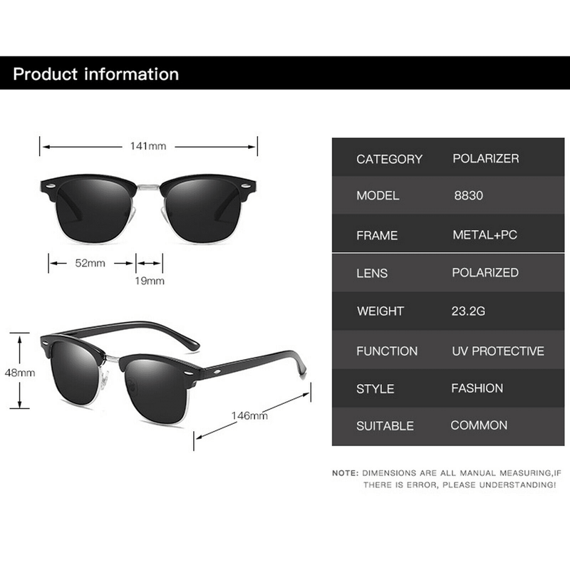 Mens Black Horn Rimmed Half Frame Polarised Driving Fishing Sunglasses UV400 - InStock