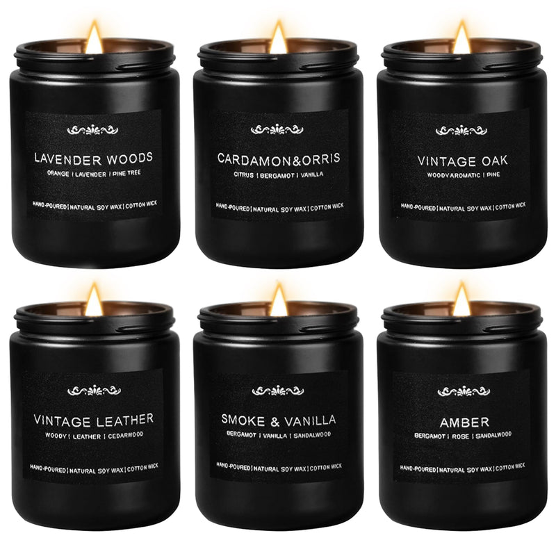 Scented Candles for Men — 6-Pack, 42oz, 300 Hours Burn Time
