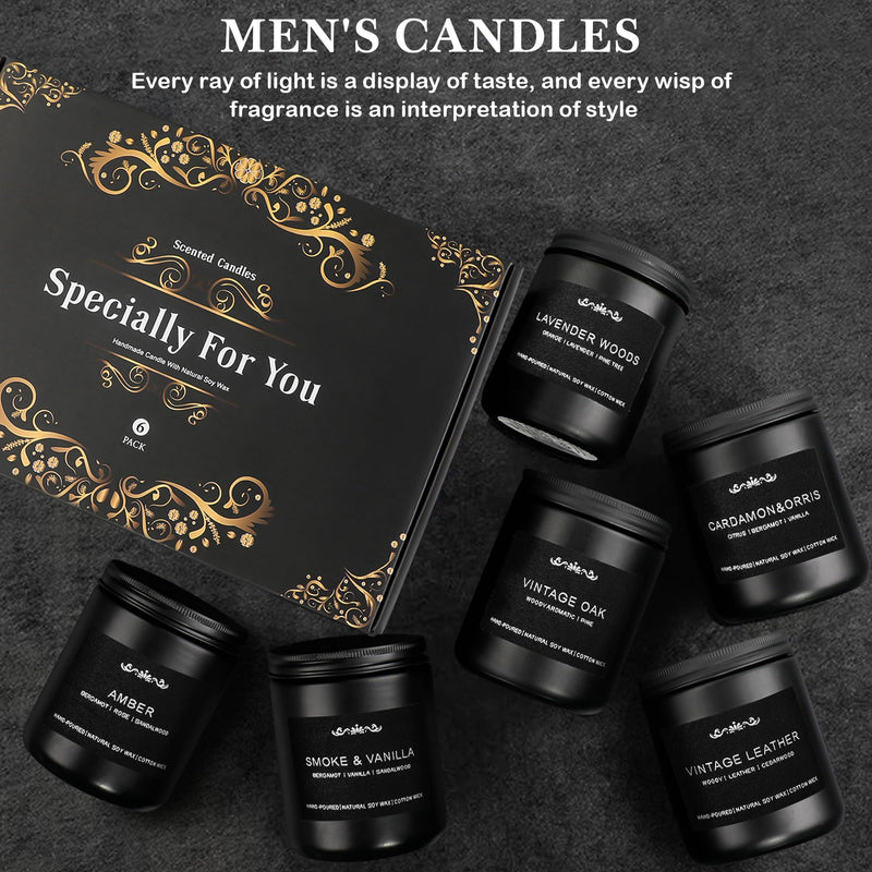 Scented Candles for Men — 6-Pack, 42oz, 300 Hours Burn Time