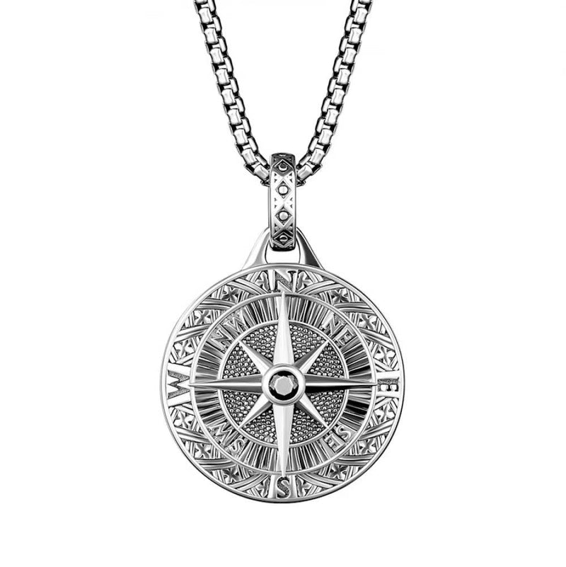 Men's Compass Necklace – Engraved Pendant with Silver Chain | Stylish Travel Jewelry