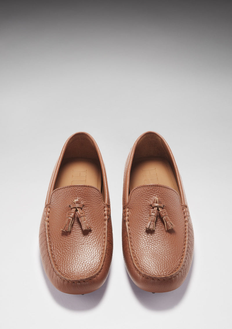 Tasselled Driving Loafers, tan grain leather