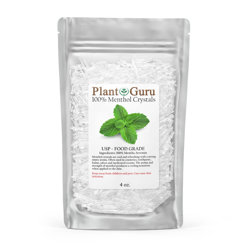 Menthol Crystals 4 oz – Mentha Arvensis 100% Pure Natural USP Food Grade for Cosmetics, Balms, Salves, Creams & Soap Making