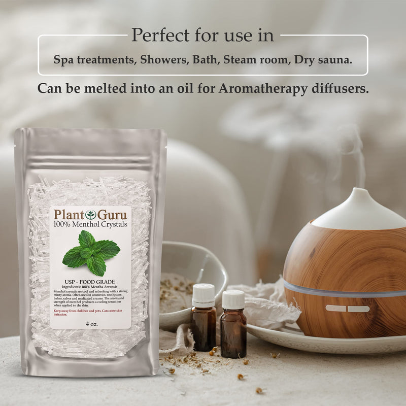Menthol Crystals 4 oz – Mentha Arvensis 100% Pure Natural USP Food Grade for Cosmetics, Balms, Salves, Creams & Soap Making