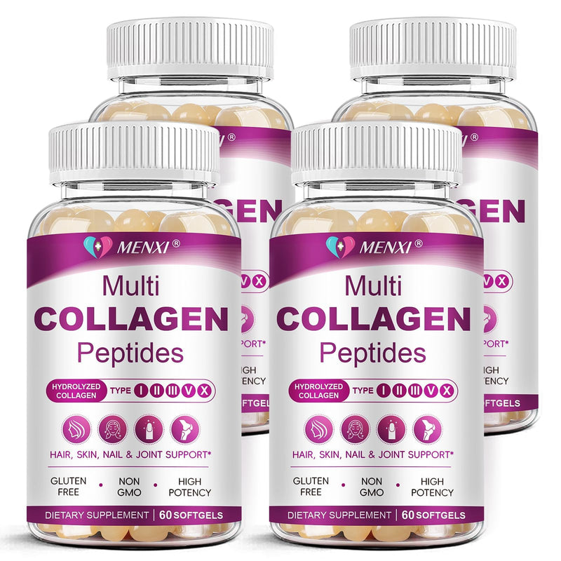 MENXI Multi Collagen Peptides Softgel – Types I–X with Biotin, Vitamin C & Hyaluronic Acid