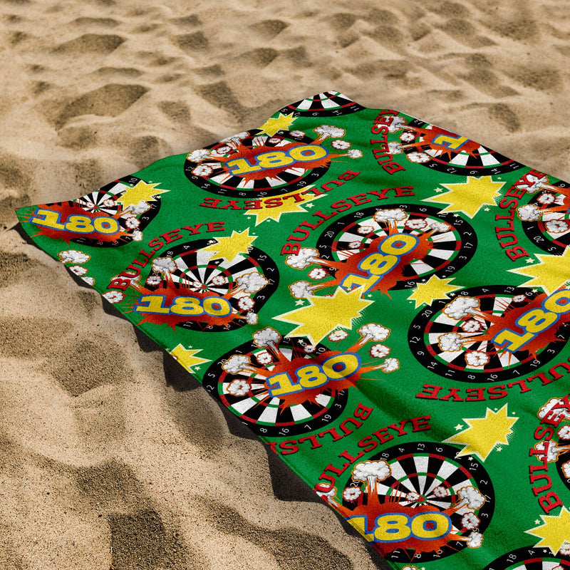 Bullseye Darts towel - Personalised Lightweight, Microfibre Retro Beach Towel - 150cm x 75cm